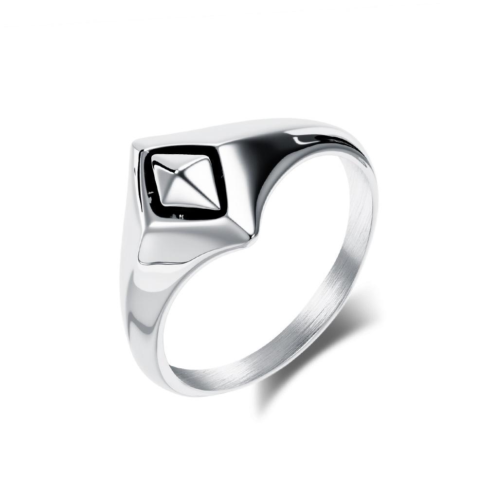 Ins Simple Geometric Design Rhombus Square Titanium Steel Ring Men and Women Niche High Sense Cold Neutral Wind Tail Ring 6#