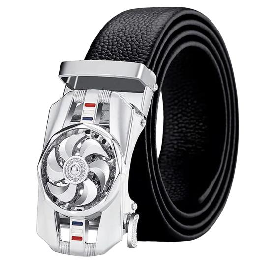 

Rotatable Automatic Buckle Adjustable Men Belt Faux Leather Luxury Business Belt Fashion Accessories 120cm G
