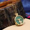 Chinese style imitation Hetian jade safety buckle necklace women's retro temperament titanium steel clavicle chain gold inlaid jade pendant with