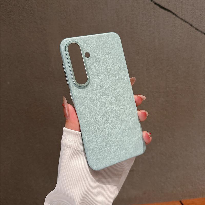 For Samsung Galaxy S24 Plus Ultra Durable Metal Big Hole Lens Frame Litchi Grain PC Case Anti-fingerprint Protector Back Cover Shell