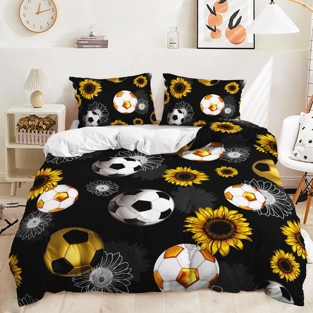 Funda nórdica con estampado digital 3D de fútbol, funda de almohada, juego de cama de tres piezas para dormitorio