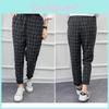 Shein Drawstring Hem Pants Plaid Rolled Stylish High Waist Harem Trousers In Grey