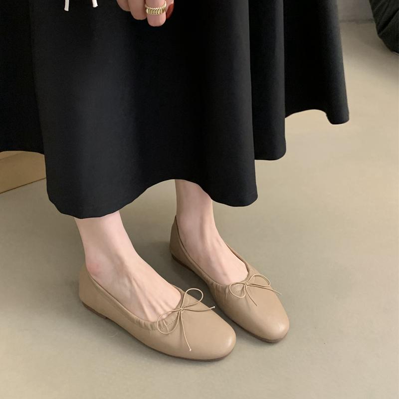 Mode SUOJIALUN 2024 Printemps Nouveauté Femmes Mocassins Mode Plats Bout Rond Nœud Coulissant Ballerines Chaussures Souples Plates Dames Décontracté Robe Ballet Sh