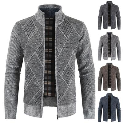 Męski Sweter Casual Zimowy Zapinany na Zamek Stójka Kardigan Top Sweter Bluzka Płaszcz