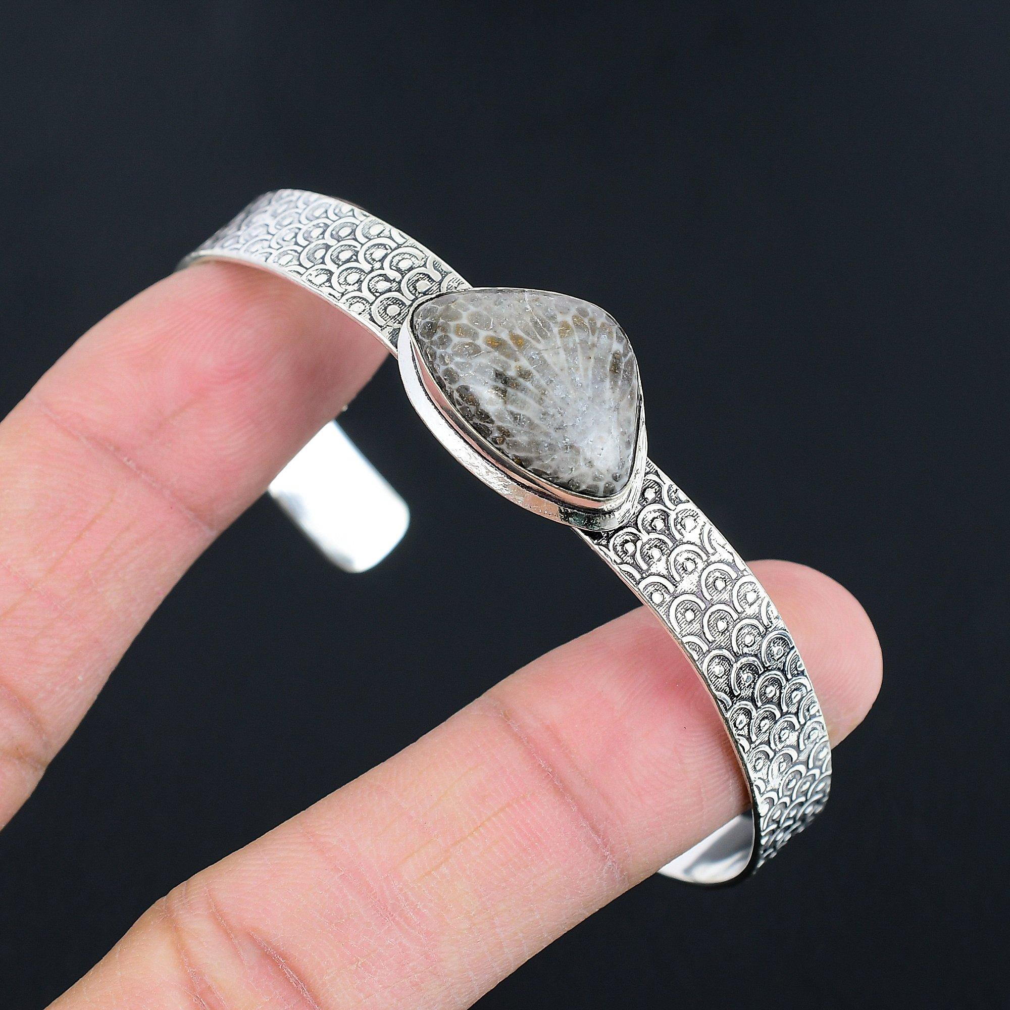

Womens day Deal Stingray Coral Stone Mother Bangle Bracelet 925 Sterling Silver Adjustable