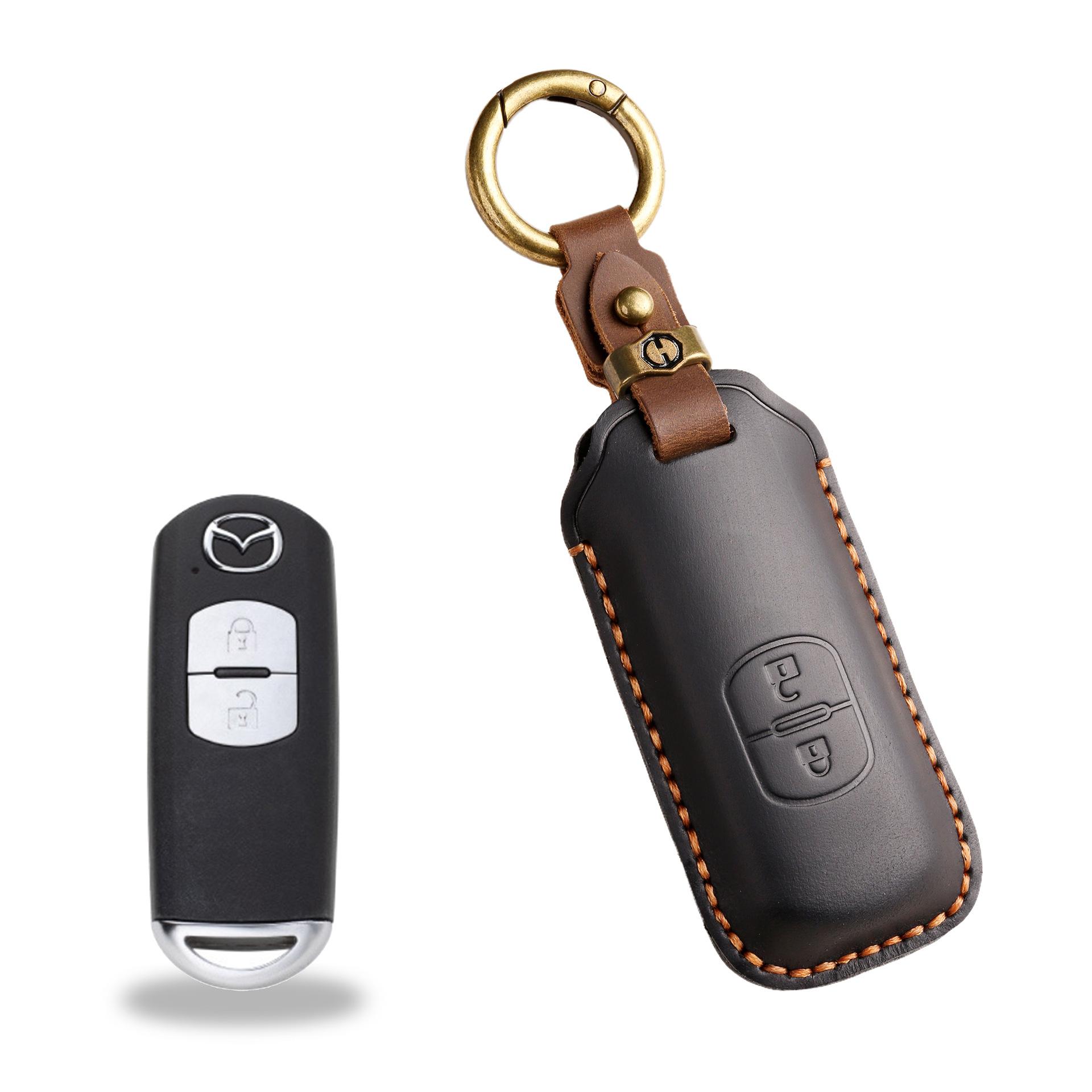 

Retro Key Cover Is Suitable For Old Mazda Cars With Pure Hand-Stitched Leather Key Case Ring.