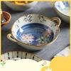 Japanese Irregular Ceramic Bowl with Double Handles, Soup Noodle Salad Fruit Serving Bowl for Home Tableware
