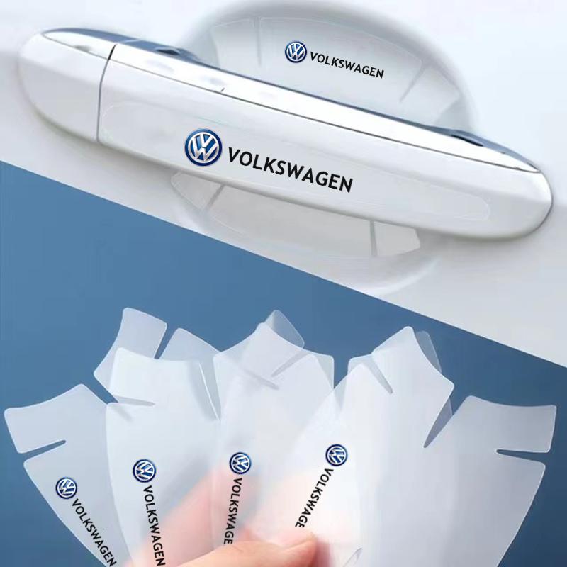 Valve Stems Caps 8Pcs Car Door Handle Sticker TPU Protective Film Decals Accessories For Volkswagen VW RLine R Golf Amarok T5 TiBR1