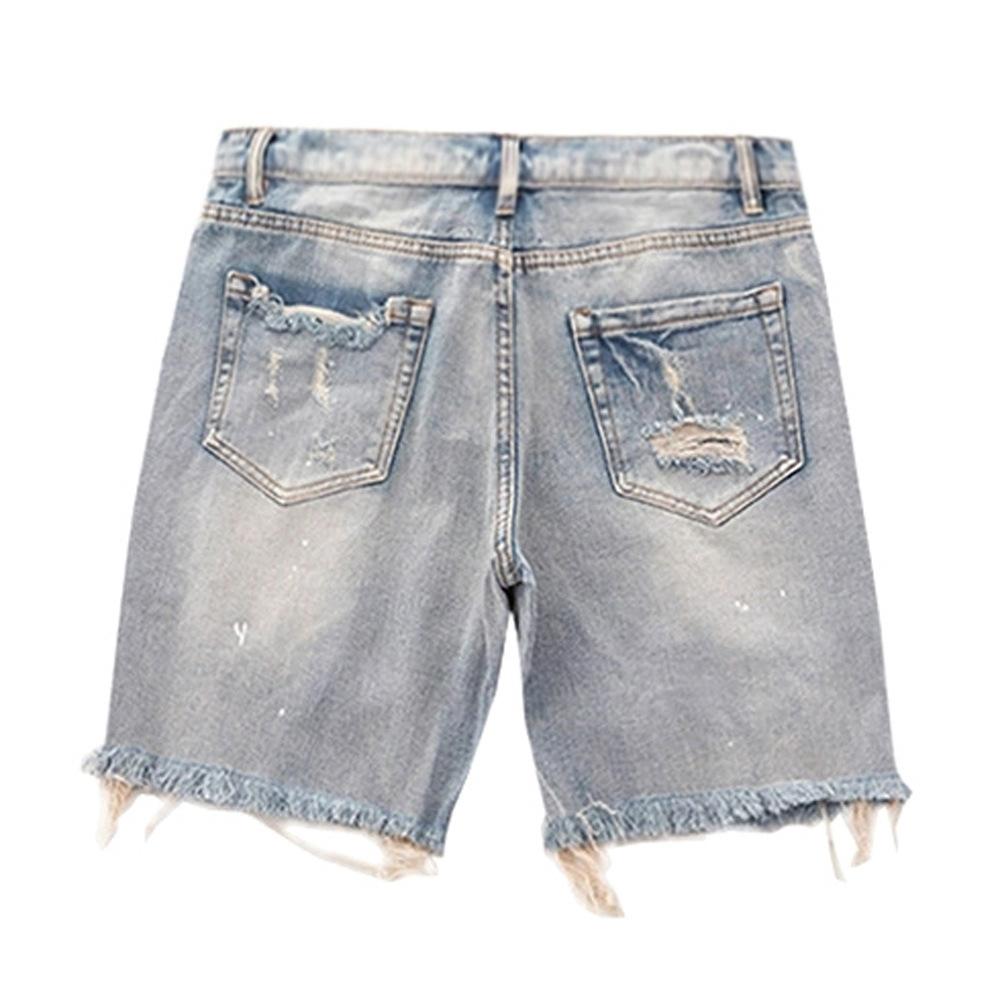 Summer Distressed Denim Shorts for Men, Korean Youth Popular Slim Fitting Small Leg Quarter Pants Jeans