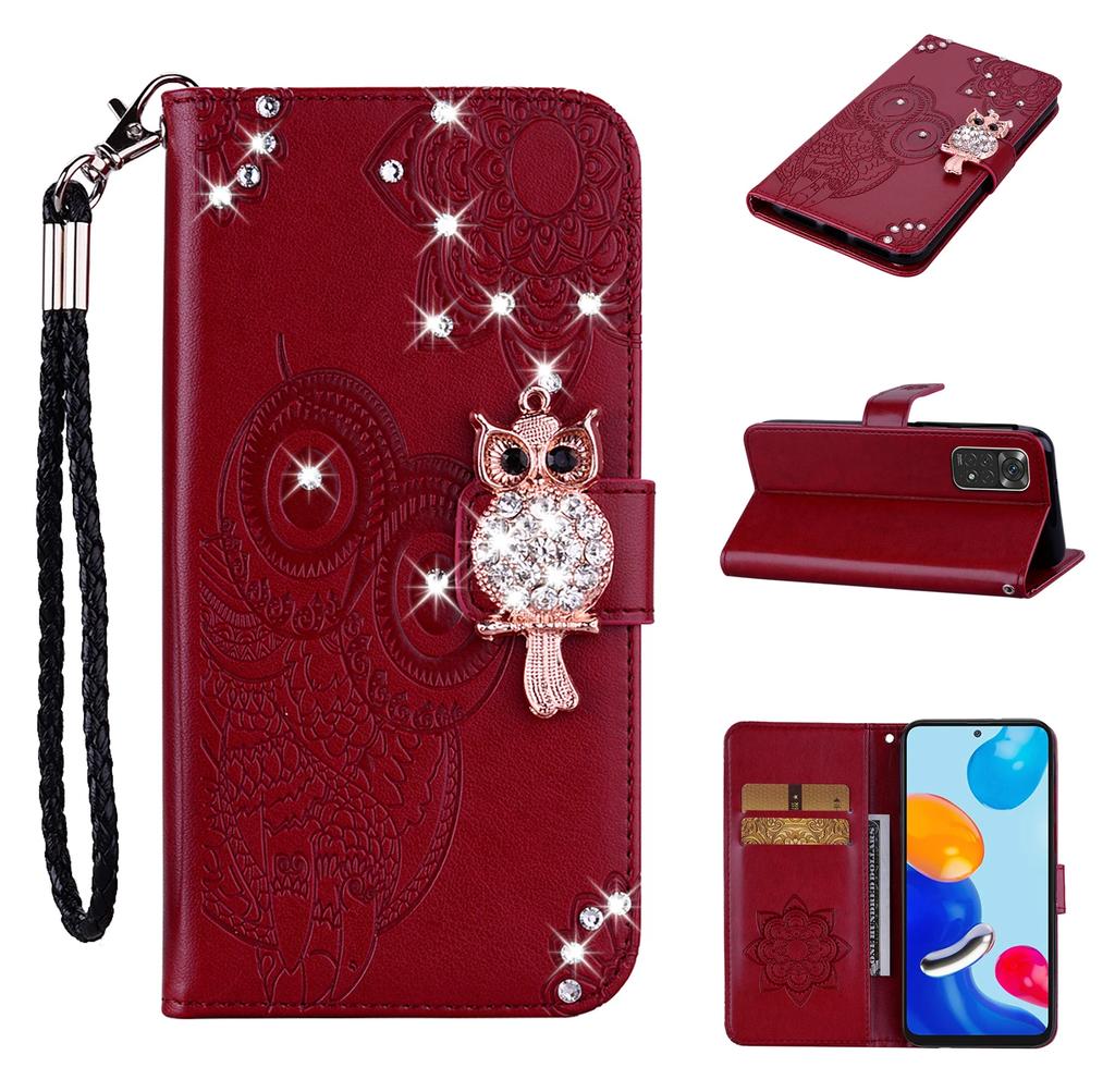 Glitter Cards Solt Wallet Flip Leather Case For Xiaomi Redmi Note 15 14 12 Pro 13 11 12T 13T Owl Emboss Bling Bag Book Cover