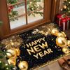 Happy New Year Doormat, High-Quality Flannel Welcome Rug, Indoor Outdoor Comfortable Door Carpet for Holiday Decor