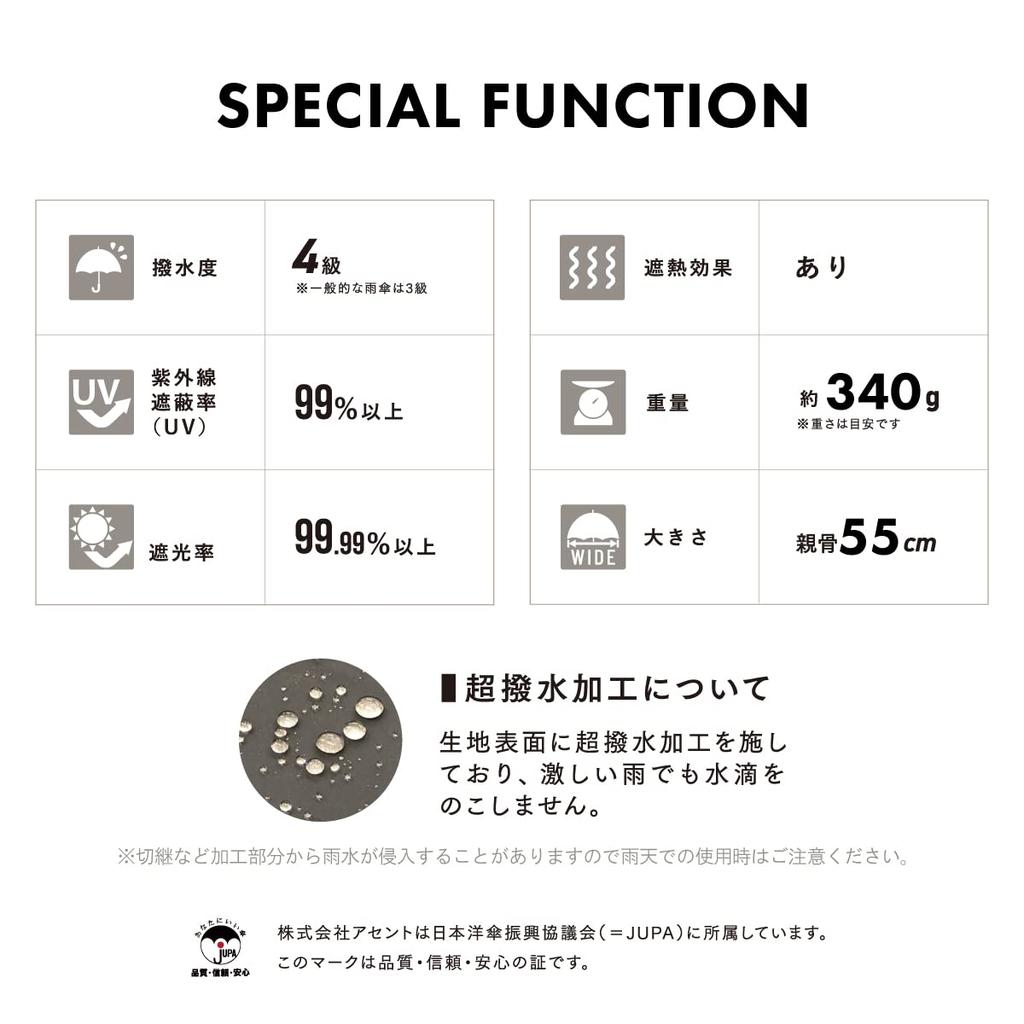 Assa Complete Long UV Heat For Sunny and Rainy Arched High Fiberglass Bamboo FLL Parasol, Shading, Women's, Umbrella, 100% Protection, Lightweight,