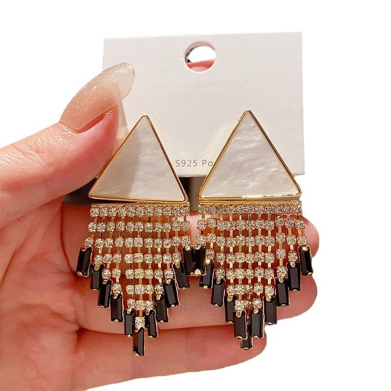 Modern Resin Triangle Dangle Earrings With Zirconia For Fashionable Women Office Wear