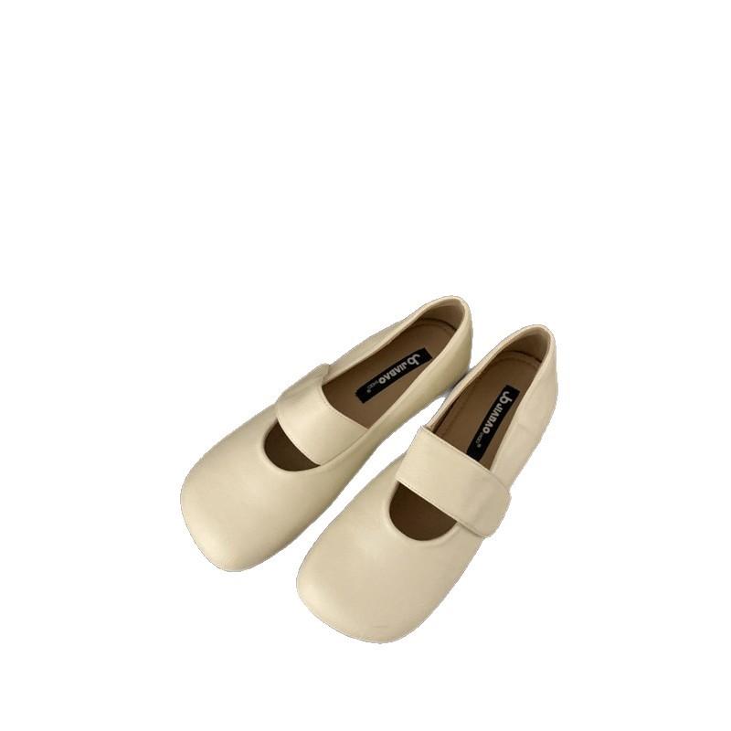 2025 spring and autumn new soft leather retro Mary Jane grandma shoes small leather shoes French square head flat sole shoes women