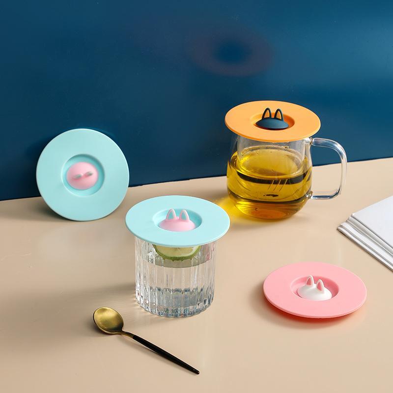 1Pcs Dust‑Proof Round Mug Cover Cute Cat Ear Silicone Cup Lid Reusable Cup Topper Mug Lid Seal Drinkware