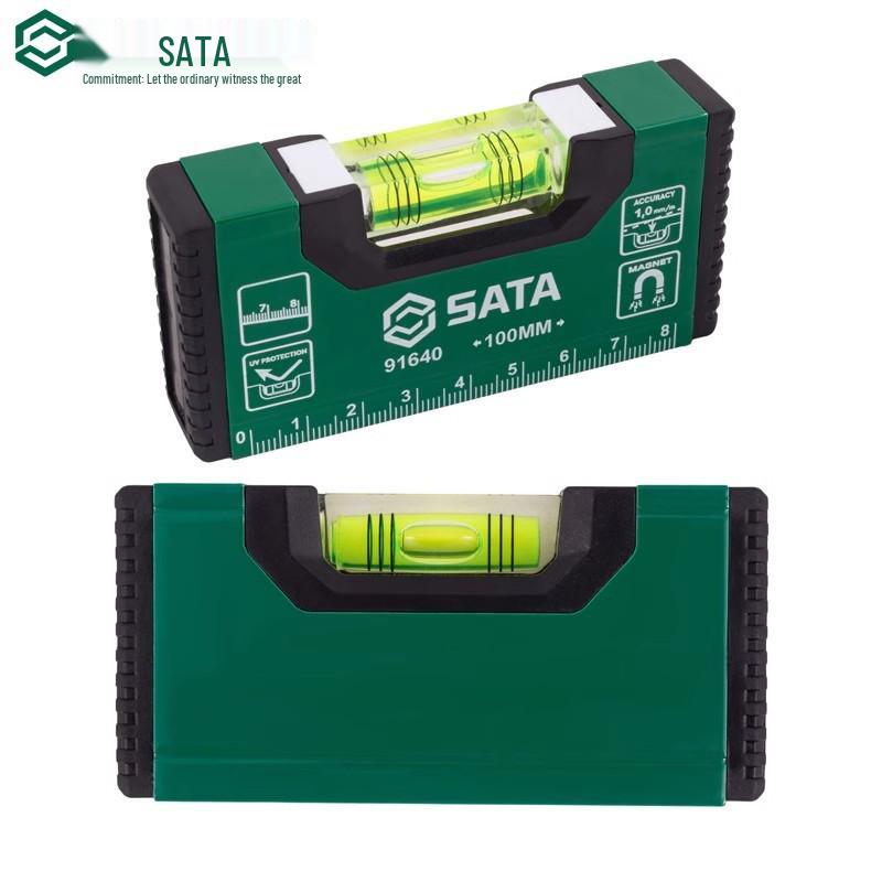 SATA 91640 High-Precision Magnetic Leveling Tool with Protractor and Straight Edge Ruler