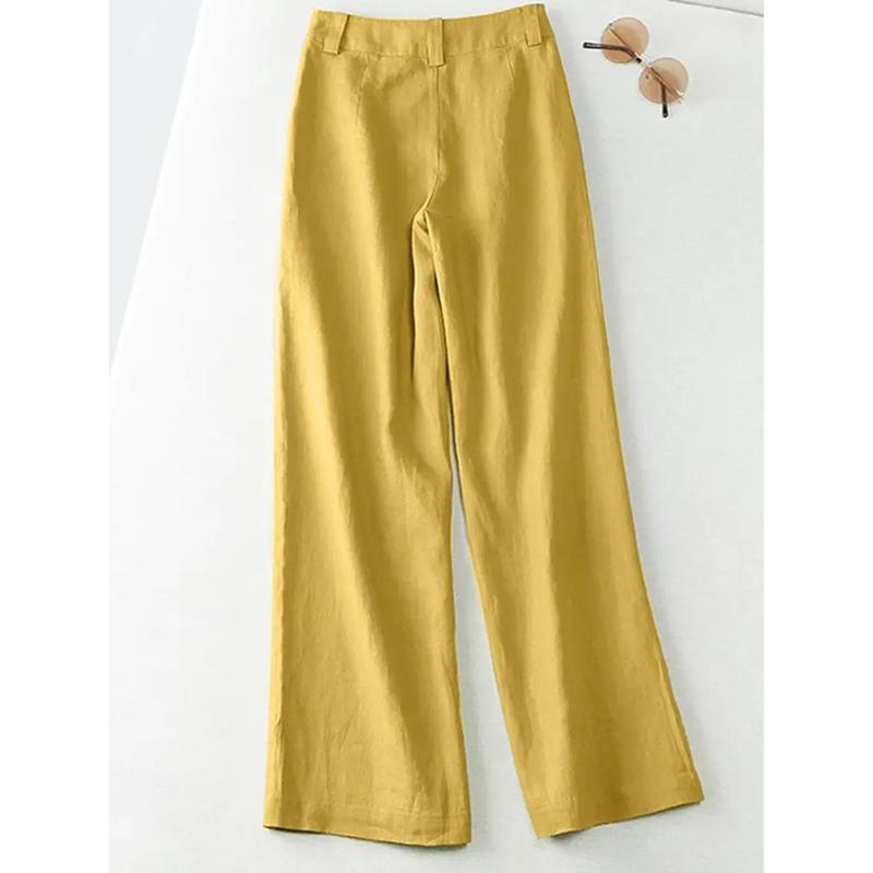 Spring Summer Fashion Women Pants Linen Long Trousers Wide Leg Plain Holiday Casual Pant Streetwear Bottoms