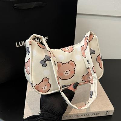 Niedliche Handtasche mit Cartoon-Muster für Damen, Achselknödel, lässige Schultertasche, weich und bequem, neuer Stoff,