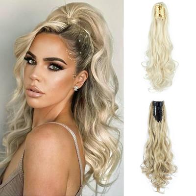 Synthetischer Pferdeschwanz mit langer Welle und Klauenclip, hitzebeständige Haarverlängerung, natürliches Material, Chemiefaserhaar für Damenmode