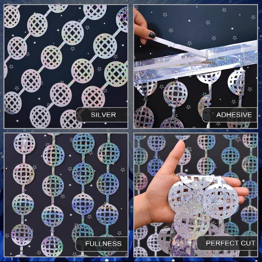 2pcs Disco Party Decorations Disco Ball Photo Booth Props Silver Foil Fringe Curtains Photo Backdrop for The 70s 80s Theme Last Disco Bachelorette