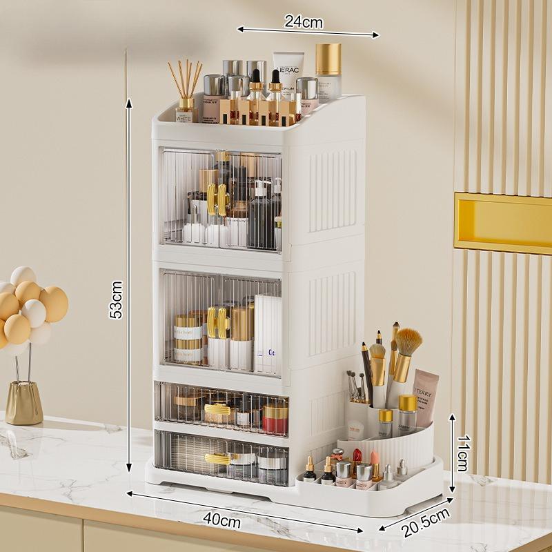 New Foldable Desktop Cosmetics Storage Box, Multi-layer Rack, Dustproof Large-capacity Dresser, Finishing Cabinet
