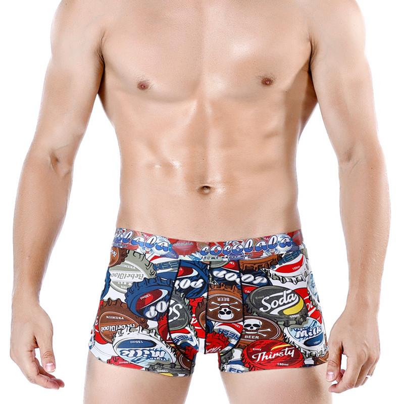 Nové prvotřídní pánské boxerky s bavlněným potiskem sexy tide pánské krátké kalhotky se čtyřmi rohy