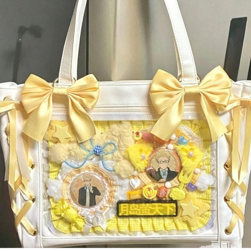 New Japanese Cute Sweet Ribbon Ita Bag Lolita Girls Transparent Handbags Fashion Large Capacity Tote Bag Aesthetic Shoulder Bags