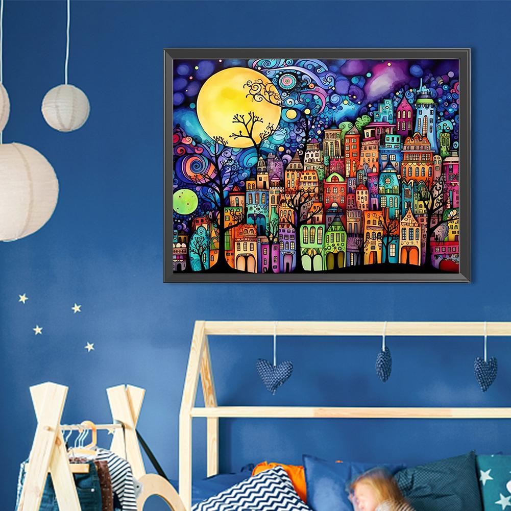 5D DIY Full Round Drill Diamond Painting Colorful House Home Decor Art 40x30cm