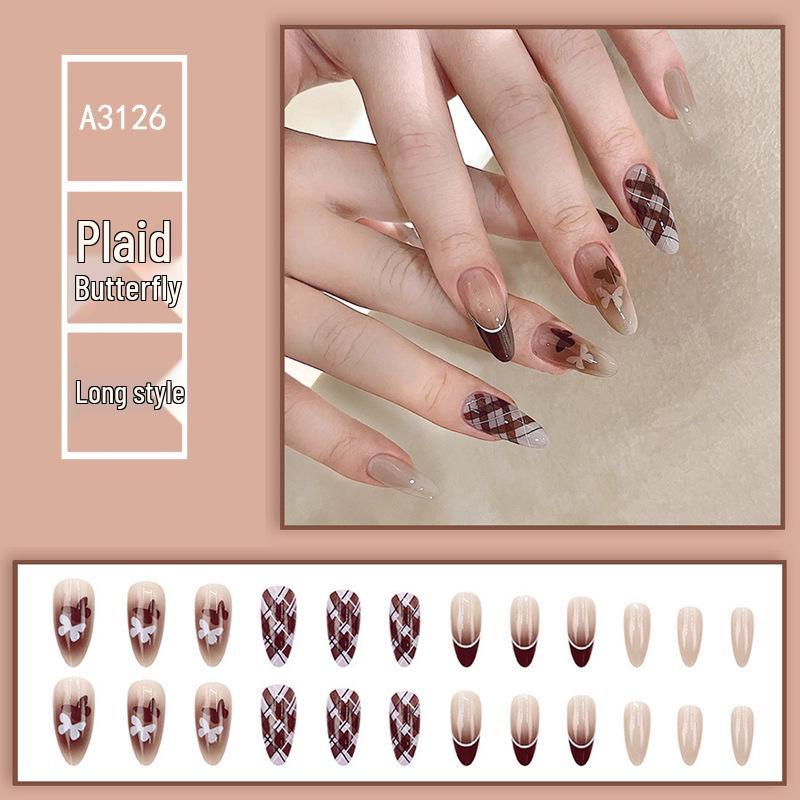 

Smudge Gradient Butterfly Plaid Wearable Almond Nail Art Stickers