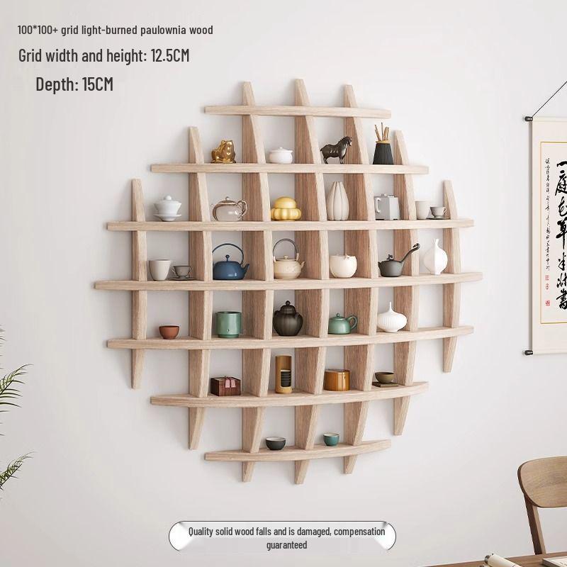 Chinese Solid Wood Wall-Mounted Teacup Rack - Antique Curio Shelf and Tea Set Display Stand