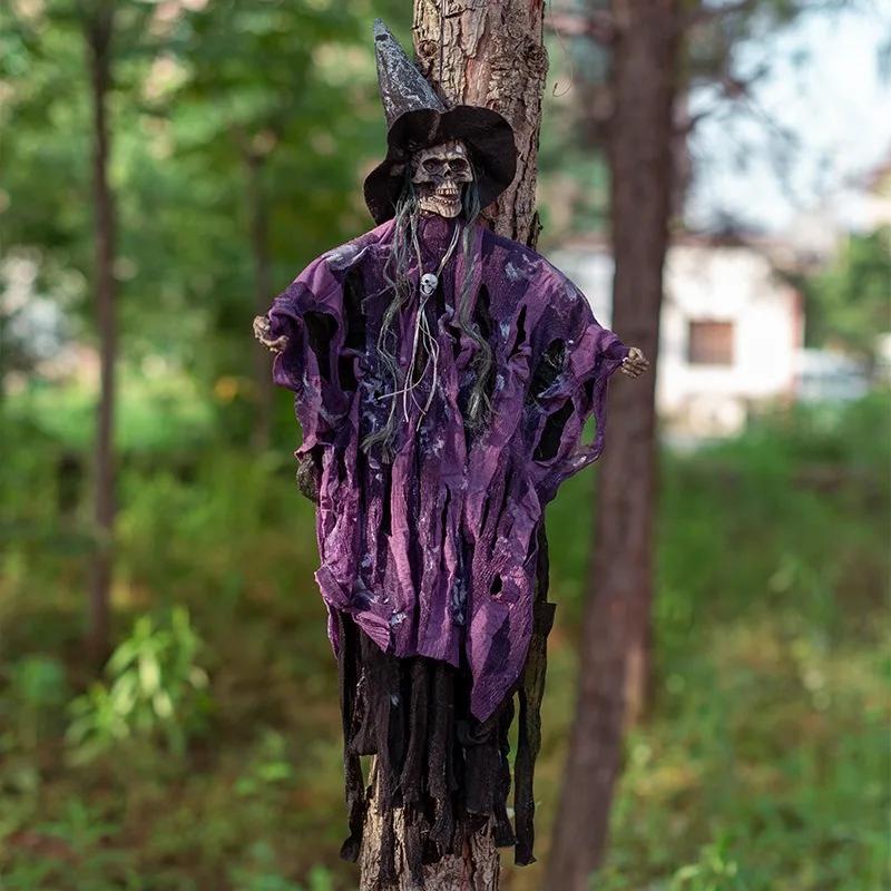 Halloween Decorations Haunted House Horror Props Electric Sounding Luminous Voice-controlled Skeleton Small Hanging Ghosts