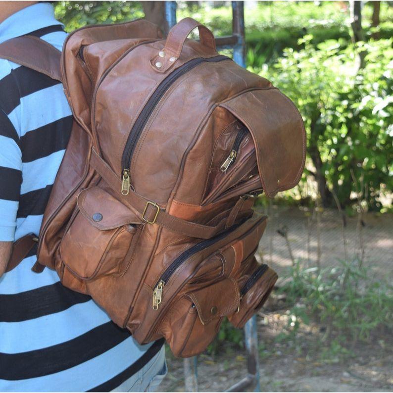 Brown Leather Backpack: Large Travel Laptop Rucksack