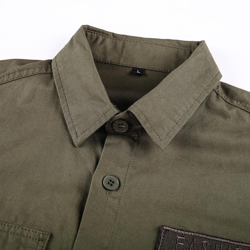 Camisa militar casual masculina de primavera e outono, camisa de manga comprida de algodão puro, camisa de tamanho grande para homens