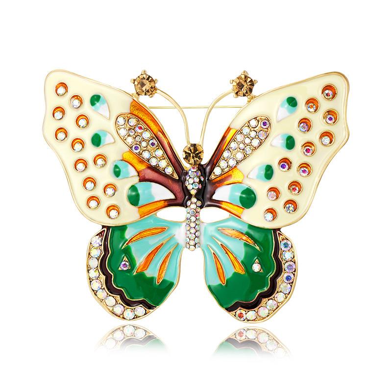 European and American vintage exaggerated rhinestone colored dripping butterfly brooch, chest flower girl