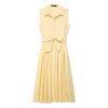 Women's Turn Down Collar Sleeveless Midi Dress Slim Fit Mid Rise Casual Solid Belted Shirt Dress