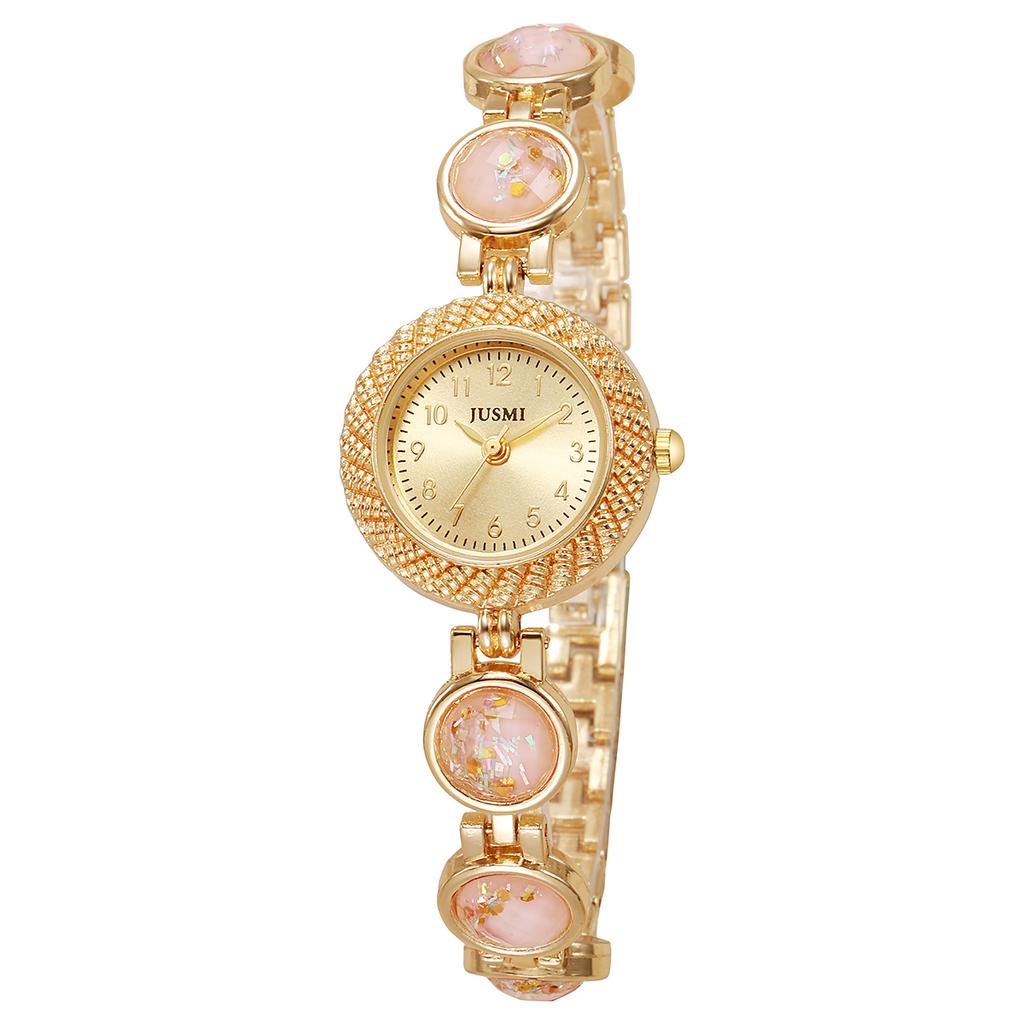 Fashionable, Personalized, Trend-setting Pearl Dial Gemstone Strap Ladies' Quartz Watch Suitable for Daily Wear and Christmas Gi