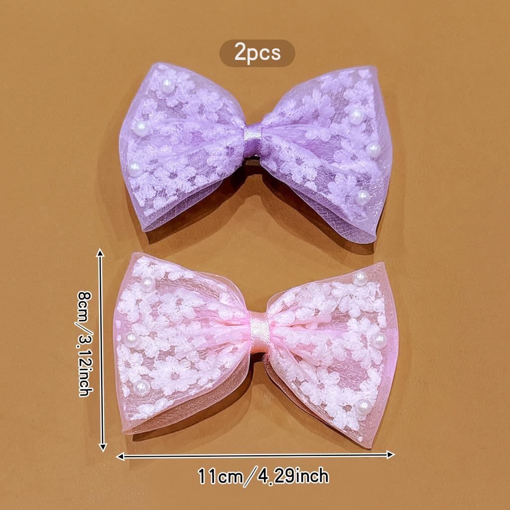 2 Korean Version Purple Pink Bow Flower Hair Clips Suitable for Daily Hair Accessories