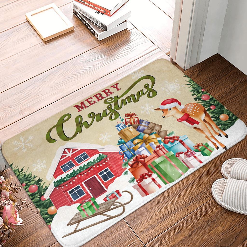 Snowman Pattern Merry Christmas Doormat Non-Slip Entrance Kitchen Bath Door Floor Mat  Toilet Carpet Rug