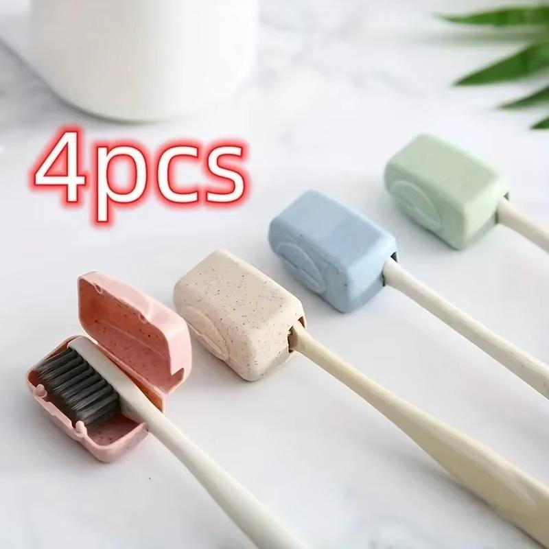 4pcs Eco Friendly Wheat Straw Toothbrush Covers Portable Travel Toothbrush Case Protector Cap For Camping Hiking Bathroom