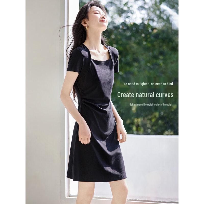MOHAN YIMEI 2026 Summer Ruched Waist Little Black Dress