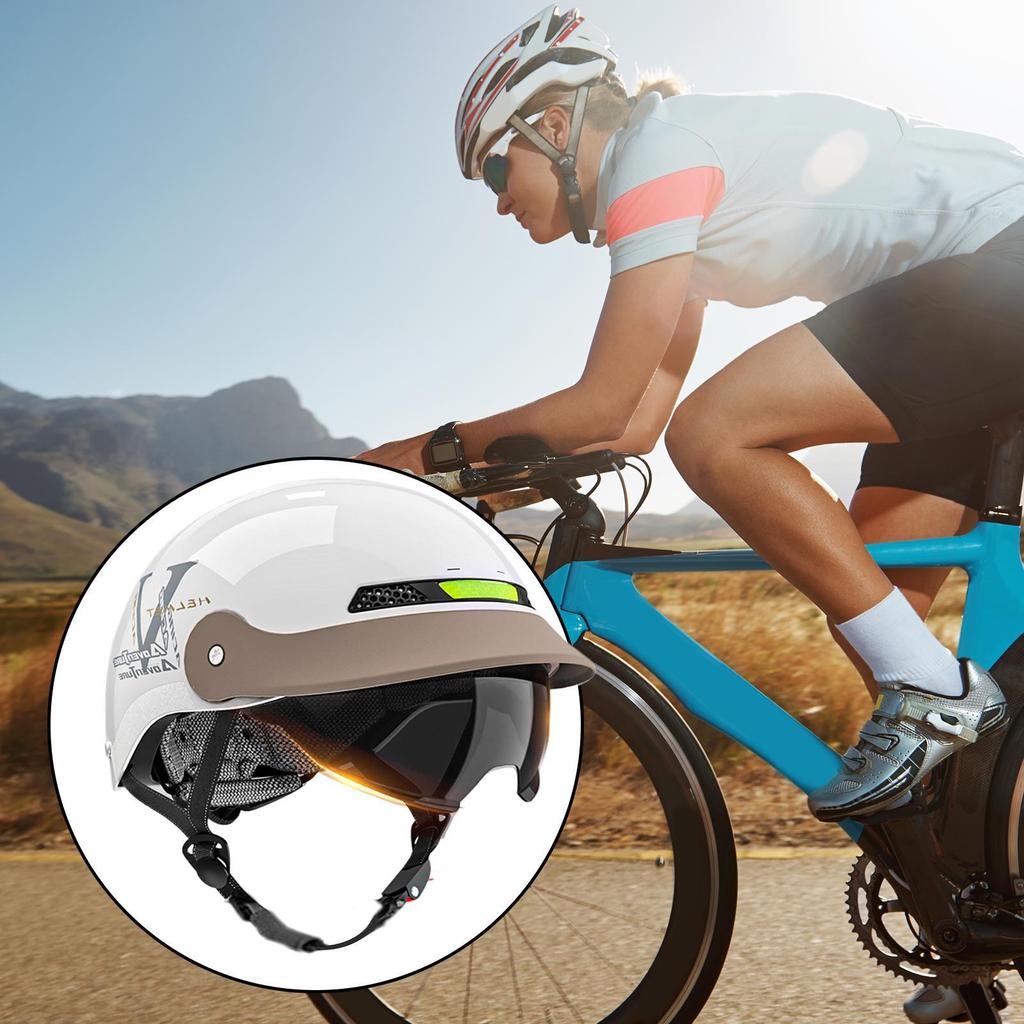 Motorcycle Half Helmet Scooter Helmet With Sun Visor Protective Gear With Quick Release Buckle For Men Women Cycling Mountain