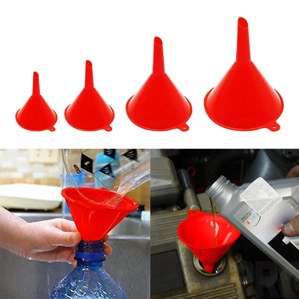 4 Sets Of Portable Red Plastic Funnels For Household Use