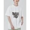 Crewneck T Shirt Black Bear And Wolf Print Wild Russia Text Outdoor Casual Wear