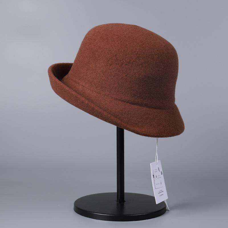 Japanese-style Rolled Edge Elegant Versatile Australian Wool Bucket Hat for Women 2025 Winter New Simple Wool Fisherman Hat