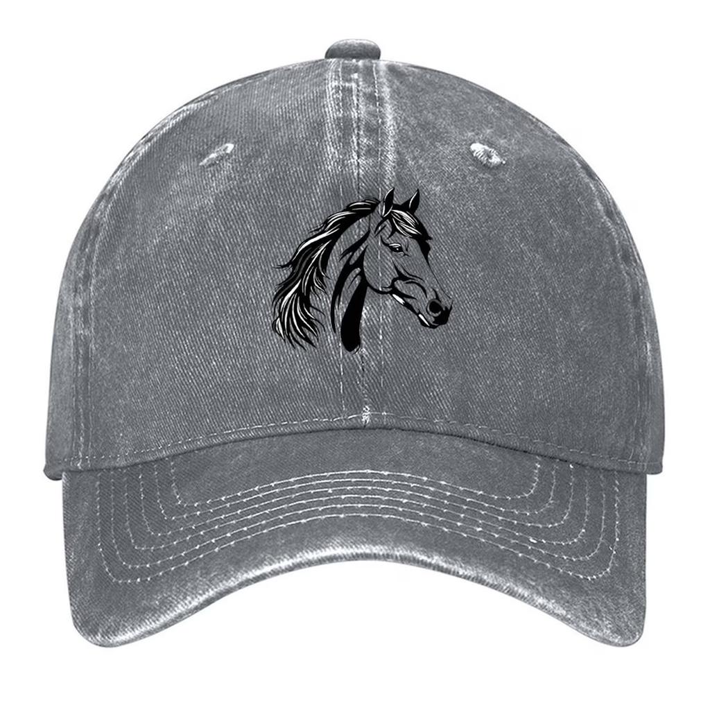 Horse Head Graphic Denim Dad Hat Vintage Washed Baseball Cap Adjustable Casual Outdoor Cap