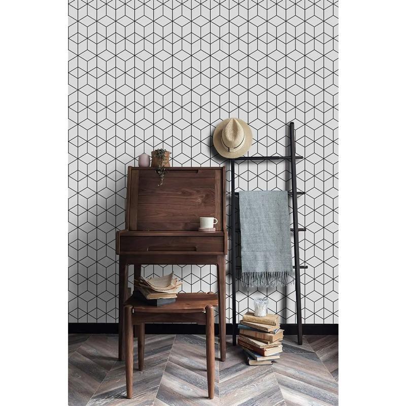 10M Black and White Wallpaper Geometric Wallpaper Peel and Stick Modern Stripe Hexagon Removable Self Adhesive Wall Paper