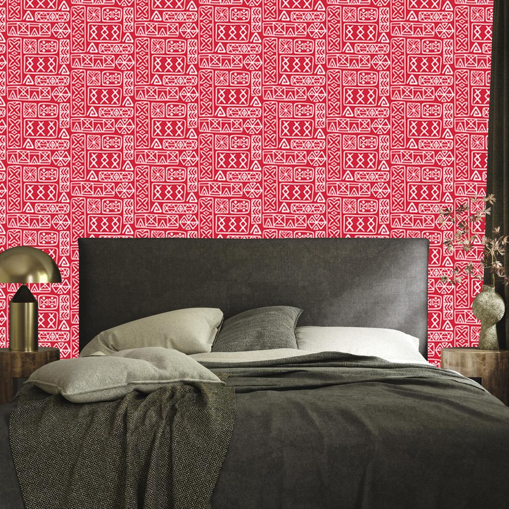 Polynesian Geometric Pattern Wallpaper Coral and Red 50x1000