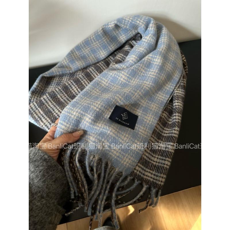Plaid Scarf for Girls in Winter New Double Sided Korean Style High End Thickening with Coat Retro Scarf