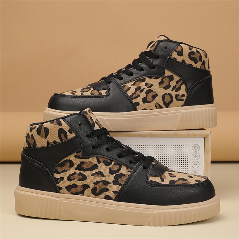 

Новый стиль Мода Леопард Женская обувь Дизайн Высокие кроссовки Мужская повседневная Кожаная Мужская Обувь для скейтборда Вулканизированная zapatillas hombre 36