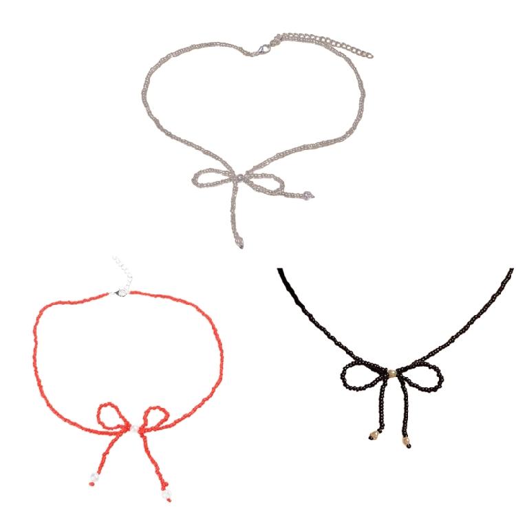 Bowknot Pendant Necklace Colorful Bow Beads Collarbone Chain Versatile Neckchain